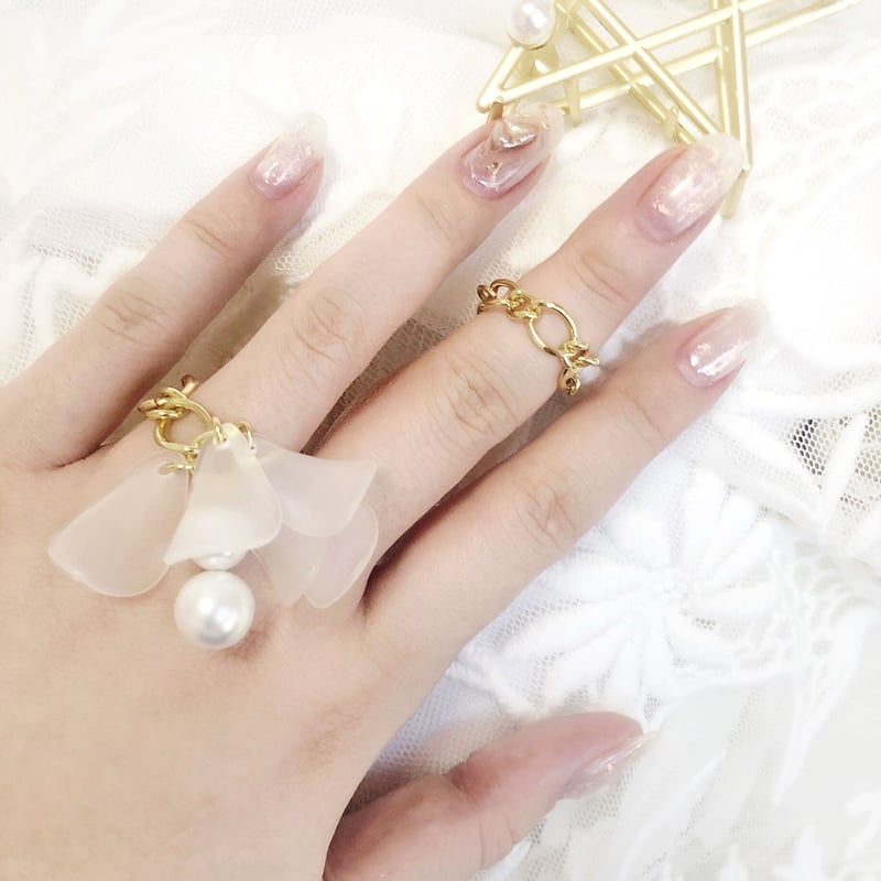 clear flower ring set (シンプルチェーンリング&クリアフラワーリング
