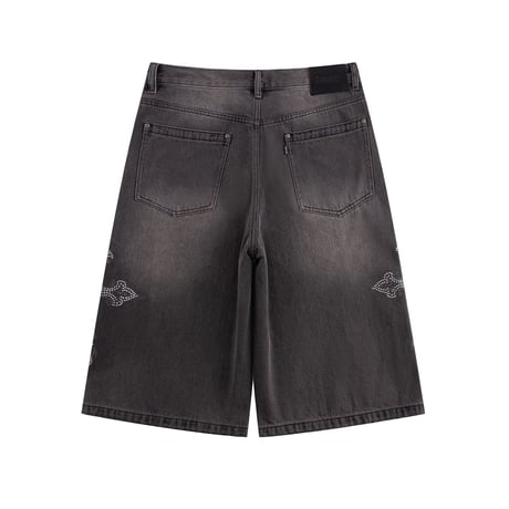 SUPPLIER Royal Cross Rhinestone Baggy Denim Shorts (BLACK)｜サプライヤー ロイヤルクロス ラインストーン バギーデニムショーツ（ブラック）