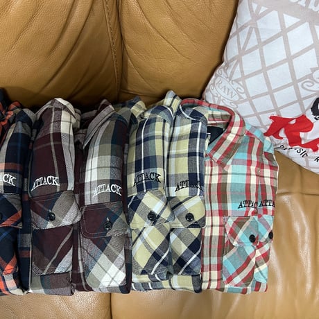 ATTACK ORIGINAL Arch Logo Heavy Flannel Shirt (Navy)｜アタックオリジナル アーチロゴ ヘビーフランネルシャツ（ネイビー）