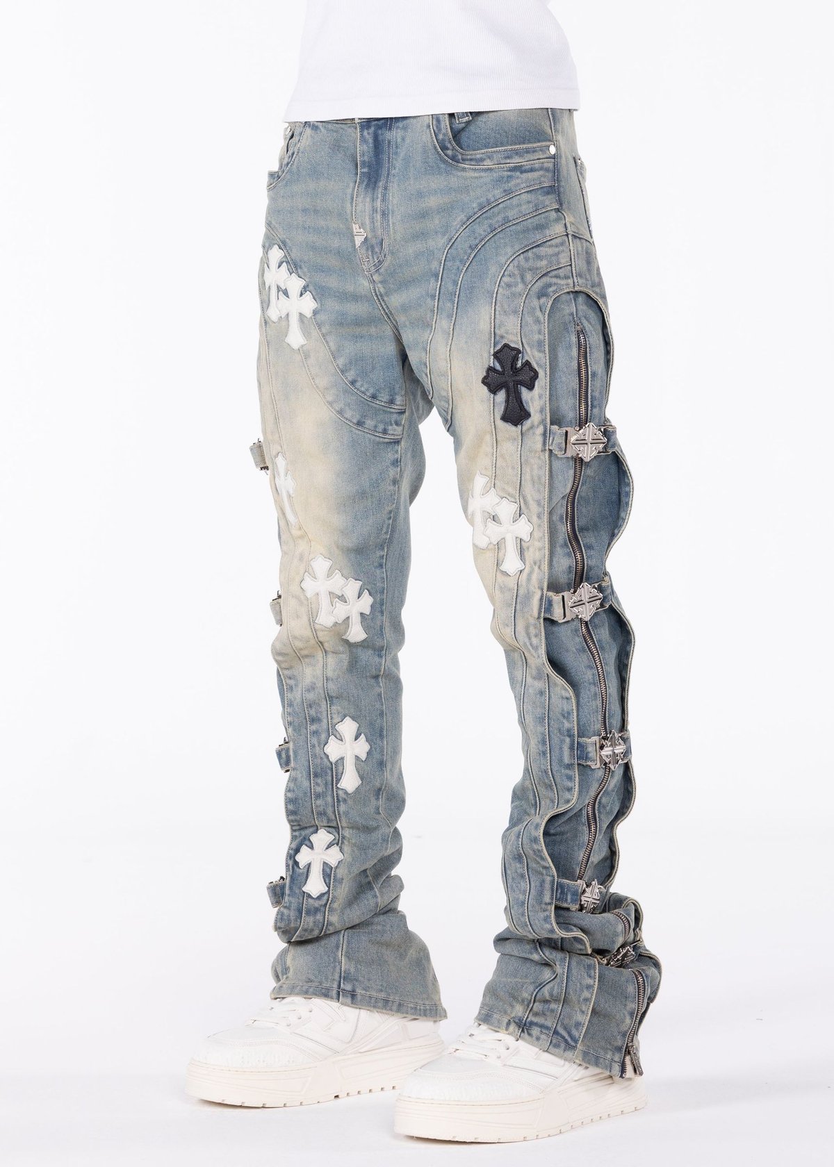 GUAPI Vintage Blue Cross Buckle Denim (Vintage