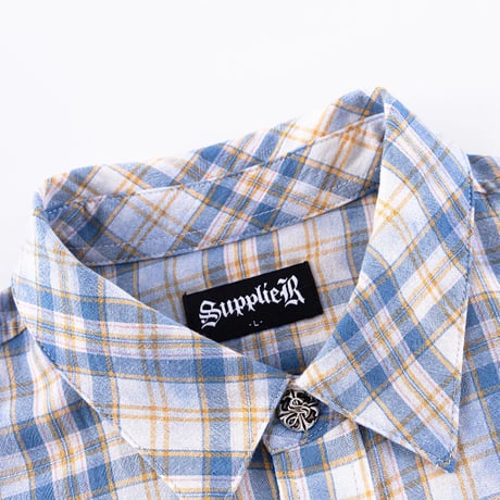 SUPPLIER Rhinestone Cross Check Shirt (BLUE)｜サプライヤー ラインストーン クロス チェックシャツ（ブルー）