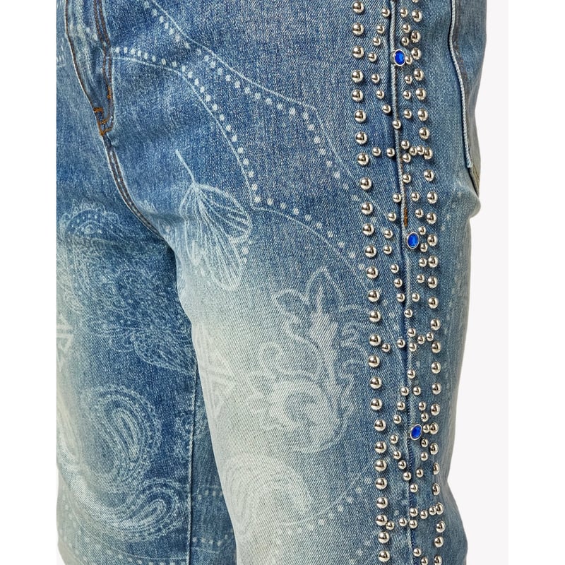 【国内入手困難】GUAPI アクアブルーリベットスタックデニム GUAPI Aqua Blue Rivets Stacked Denim (Blue) | グ