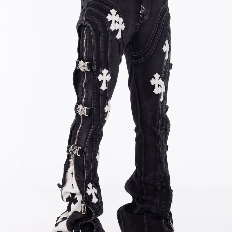 GUAPI Obsidian Black Cross Buckle Denim (Black)