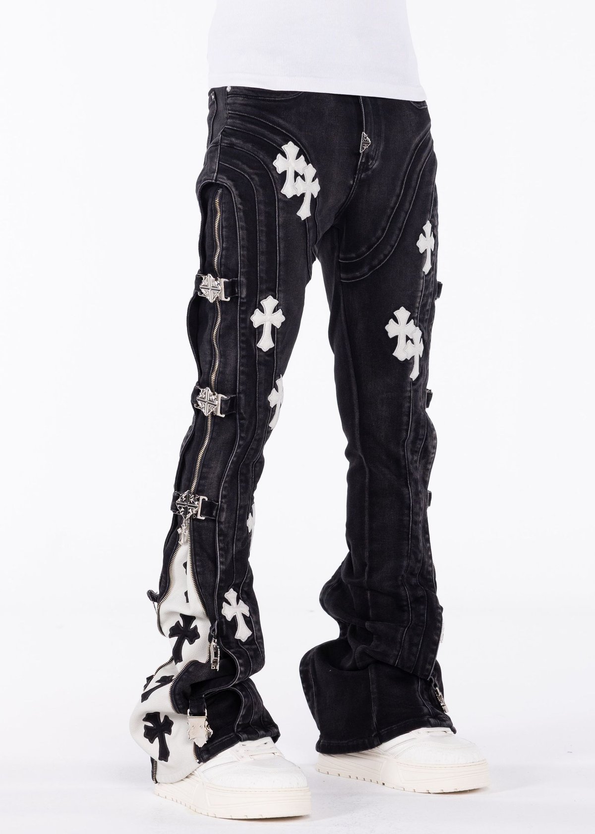 GUAPI Obsidian Black Cross Buckle Denim (Black)