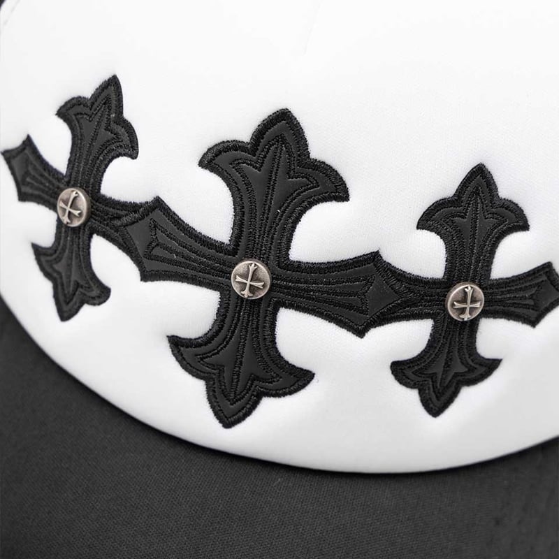 SUPPLIER Cross Leather Patch Mesh Cap (WHITE) |