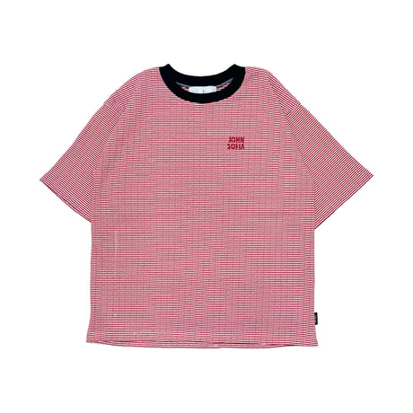 JOHN SOFIA Texture Border Linger Tee (Red) | ジョンソフィア テクスチャー ボーダー リンガー ティー（レッド）