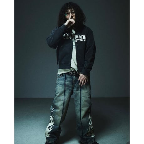 SUPPLIER Fire Tribal Leather Patch Baggy Denim (BLUE)｜サプライヤー ファイヤー トライバル レザー パッチ バギーデニム（ブルー）