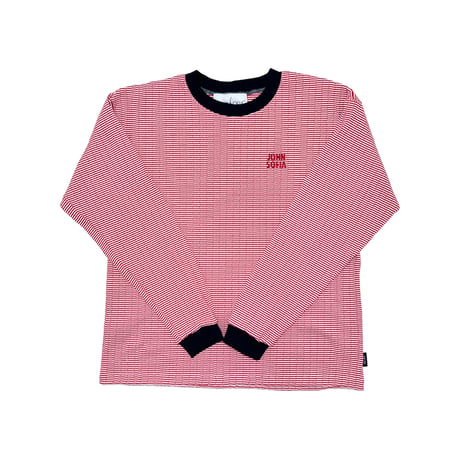 JOHN SOFIA Texture Border Linger Longsleeve Tee (Red) | ジョン ソフィア テクスチャー ボーダー リンガー ロングスリーブ ティー（レッド）