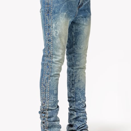 GUAPI Aqua Blue Rivets Stacked Denim (Blue)