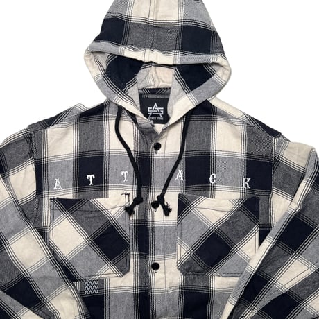 ATTACK ORIGINAL Heavy Flannel Hooded Shirts (Midnight Black)｜アタックオリジナル ヘビーフランネル フーデッドシャツ（ミッドナイトブラック）
