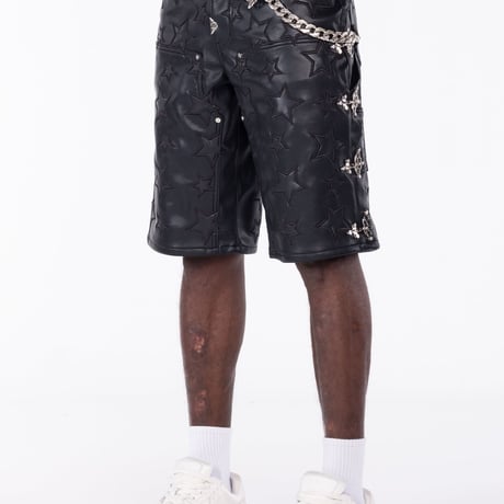 GUAPI Obsidian Black Stars Leather Shorts (Black)｜グアピ オブシディアン ブラック スターズ レザーショーツ（ブラック）