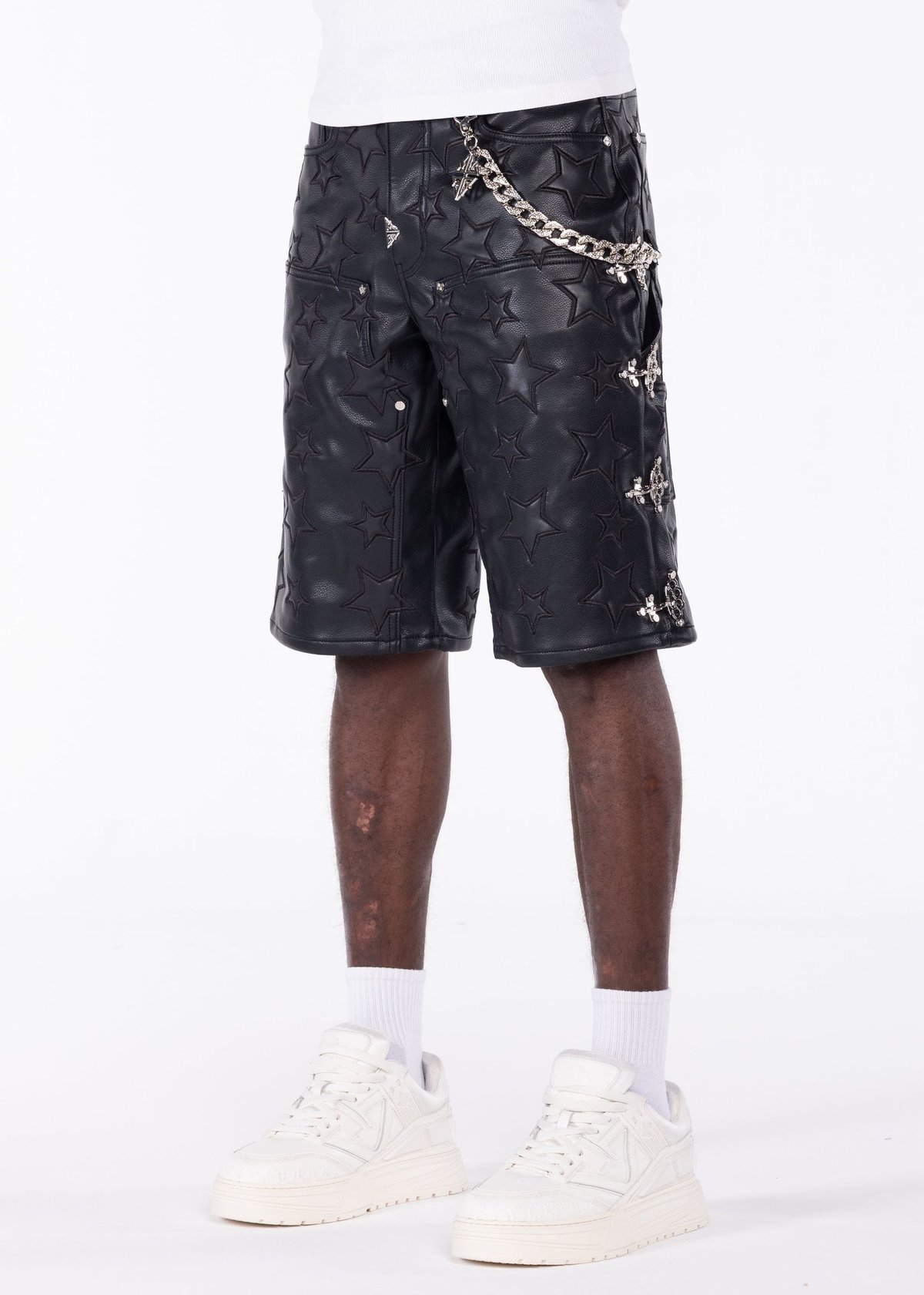 GUAPI Obsidian Black Stars Leather Shorts (Blac