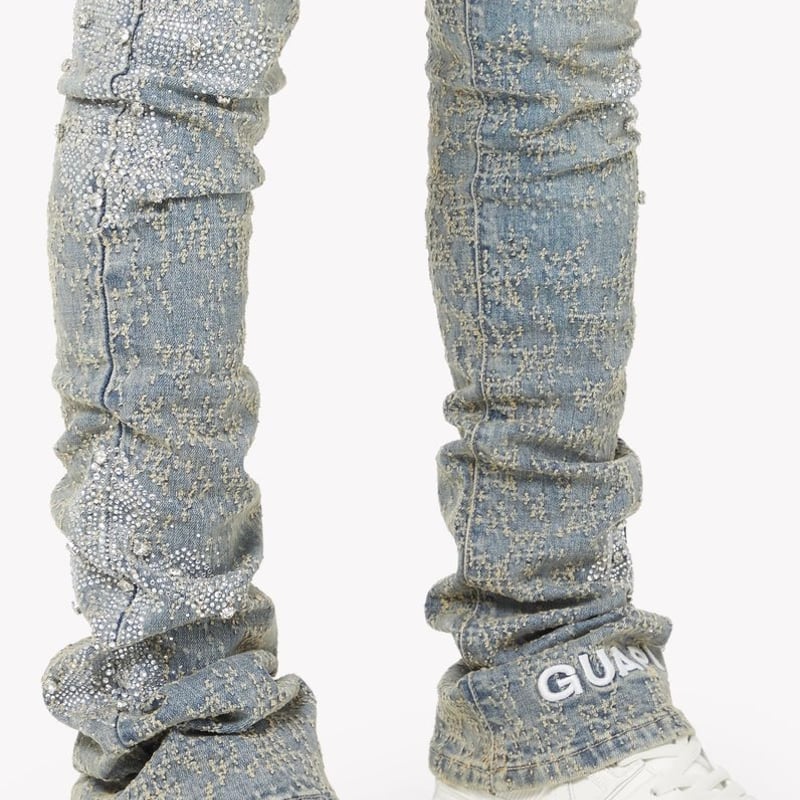 GUAPI Vintage Blue Distressed Cross Denim (Blue