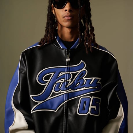 FUBU FAUX LEATHER GAME JACKET (BLUE)｜フブ ファックス レザー ゲームジャケット（ブルー）