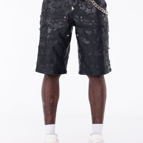 GUAPI Obsidian Black Stars Leather Shorts (Black)｜グアピ オブシディアン ブラック スターズ レザーショーツ（ブラック）