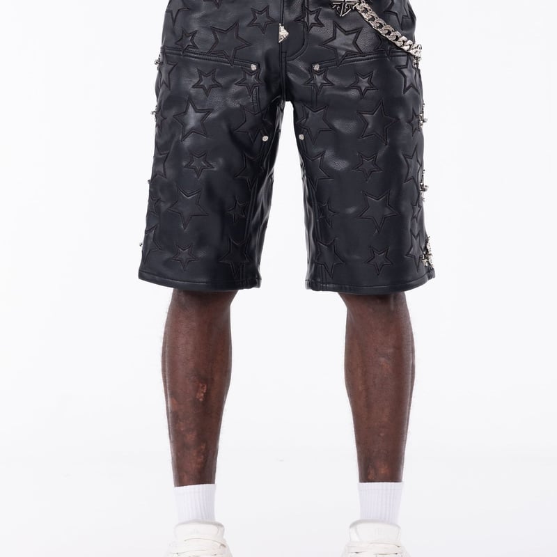 GUAPI Obsidian Black Stars Leather Shorts (Blac
