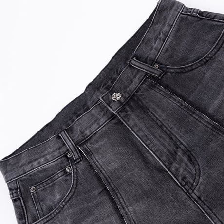 SUPPLIER Fire Tribal Leather Patch Baggy Denim (BLACK)｜サプライヤー ファイヤー トライバル レザー パッチ バギーデニム（ブラック）