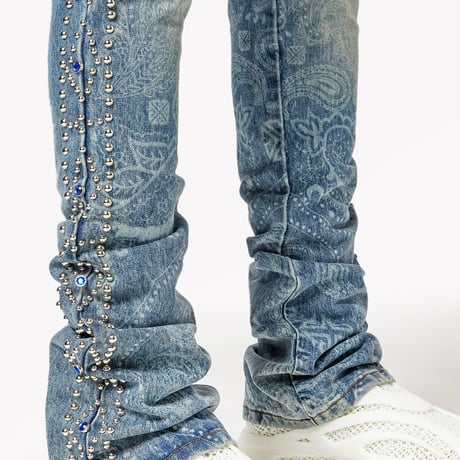 GUAPI Aqua Blue Rivets Stacked Denim (Blue)