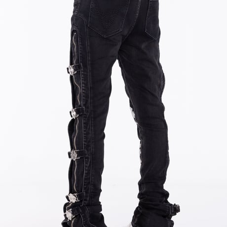 GUAPI Obsidian Black Cross Buckle Denim (Black) | グアピ オブシディアンブラック クロスバックル デニム（ブラック）
