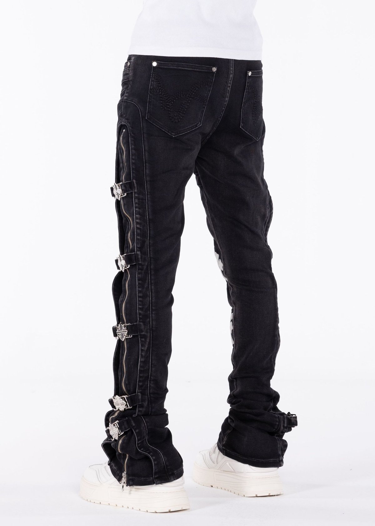GUAPI Obsidian Black Cross Buckle Denim (Black)