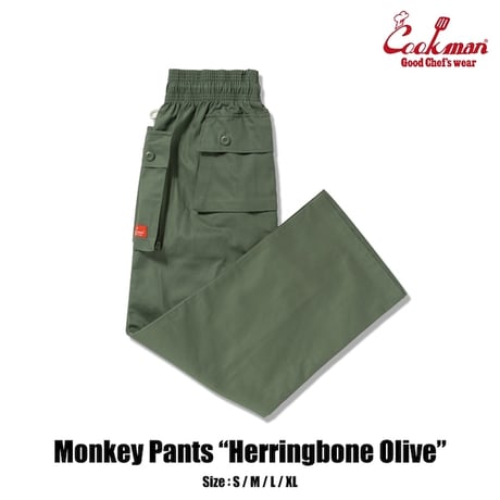 Cookman Monkey Pants Herringbone (Olive)｜クックマン モンキーパンツ ヘリンボーン（オリーブ）