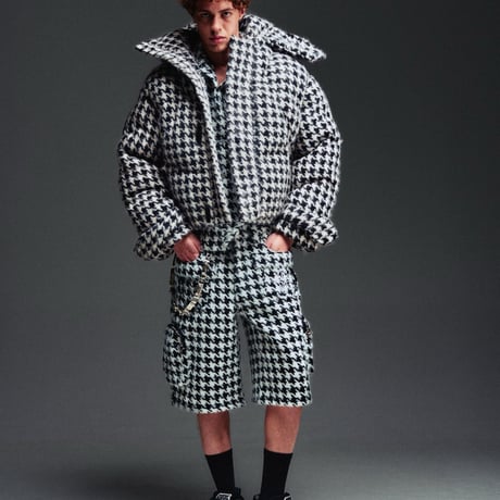 GUAPI White Houndstooth Furry Shorts (White) | グアピ ホワイト ハウンドトゥース ファーリー ショーツ（ホワイト）
