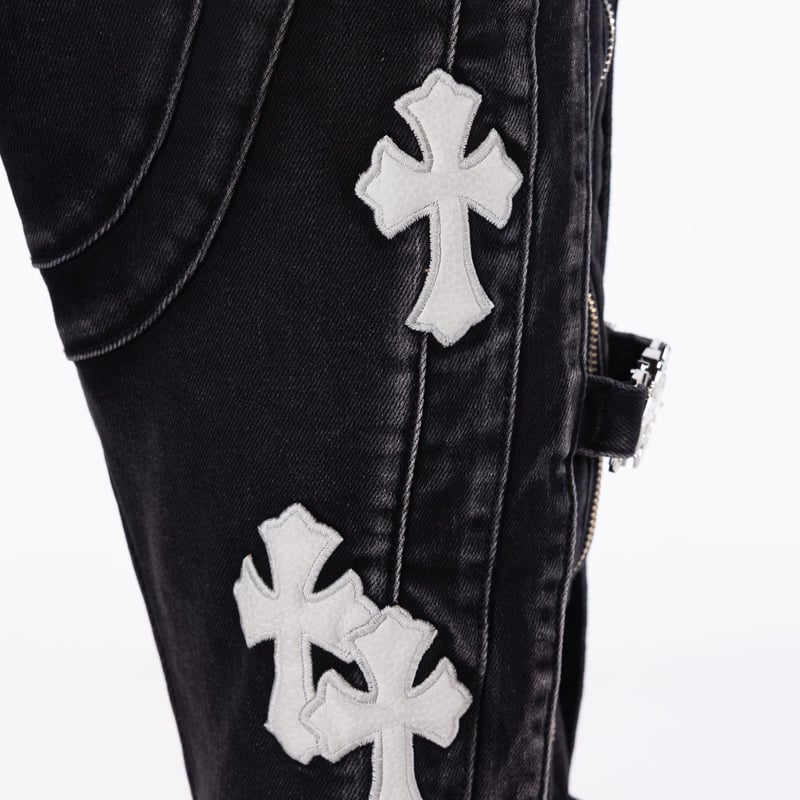 GUAPI Obsidian Black Cross Buckle Denim (Black)