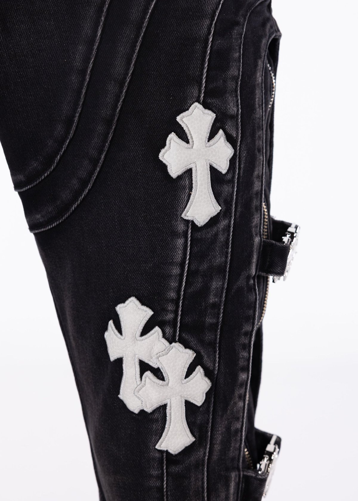 GUAPI Obsidian Black Cross Buckle Denim (Black)