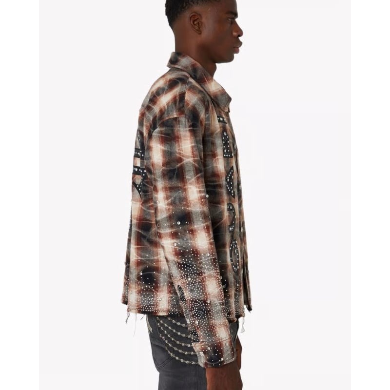 GUAPIチェックラインストーンフランネルシャツ GUAPI / Blush Pink Rhinestone Flannel | PLUG