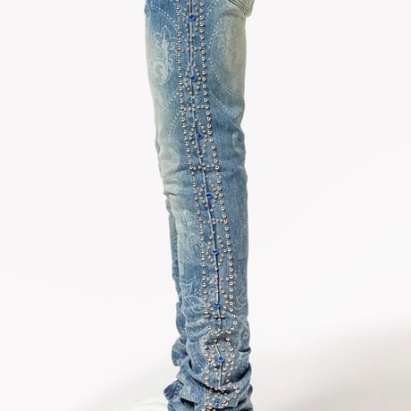 GUAPI Aqua Blue Rivets Stacked Denim (Blue)