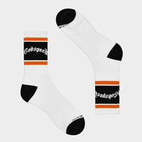 GODSPEED Og Logo Striped Sock (White/Orange)｜ゴッドスピード OG ロゴ ストライプド ソックス（ホワイト／オレンジ）