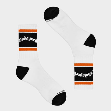 GODSPEED Og Logo Striped Sock (White/Orange)｜ゴッドスピード OG ロゴ ストライプド ソックス（ホワイト／オレンジ）