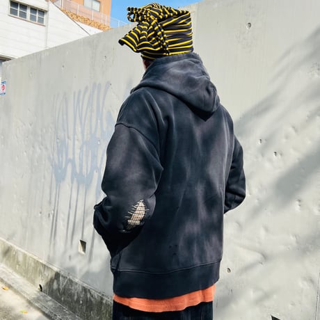 JOHN SOFIA DAMAGEREPAIR FULL-ZIP HOODIE (BLACK)｜ジョンソフィア ダメージリペア フルジップ フーディー（ブラック）