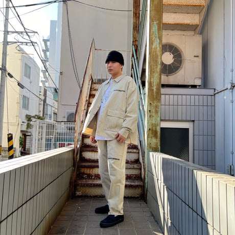 JOHN SOFIA Pinstripe Worker Shirtjacket & Pants Setup (Beige)｜ジョンソフィア ピンストライプ ワーカーセットアップ