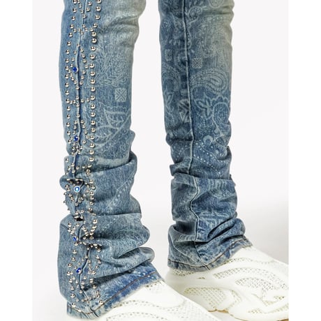 GUAPI Aqua Blue Rivets Stacked Denim (Blue) | グアピ アクアブルー リベッツ スタックド デニム (ブルー)
