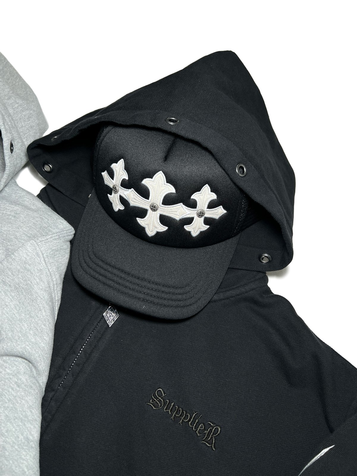 SUPPLIER Cross Leather Patch Mesh Cap (BLACK)｜サ