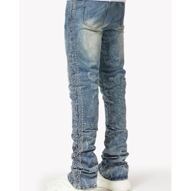 GUAPI Aqua Blue Rivets Stacked Denim (Blue) | グ