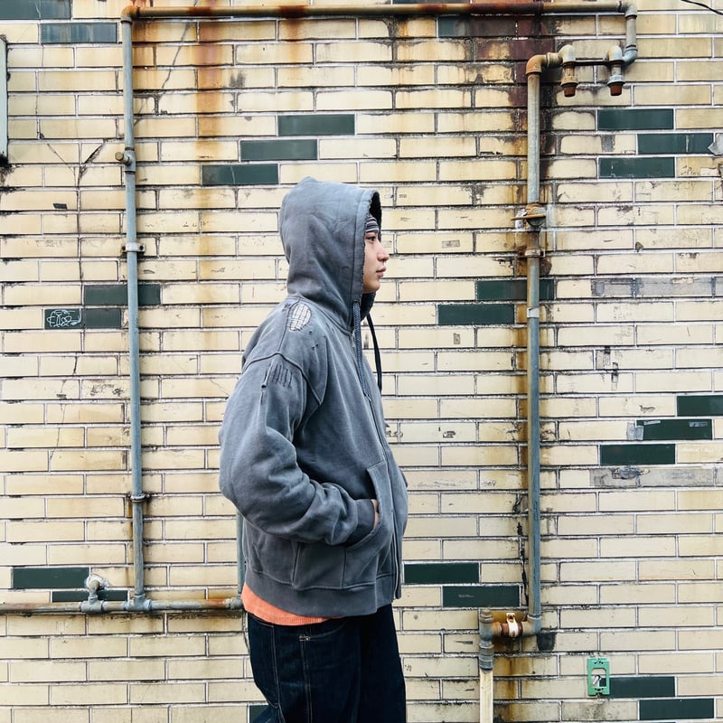 JOHN SOFIA DAMAGEREPAIR FULL-ZIP HOODIE (GRAY)