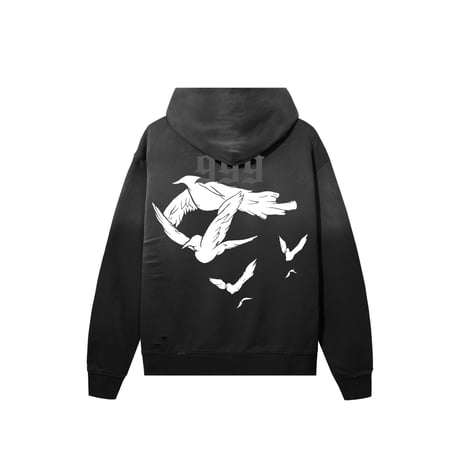 REVENGE×JUICE WRLD DOVE DISTRESSED TREATED HOODIE (BLACK/WHITE)｜リベンジ ×ジュース・ワールド  フーディー（ブラック／ホワイト）