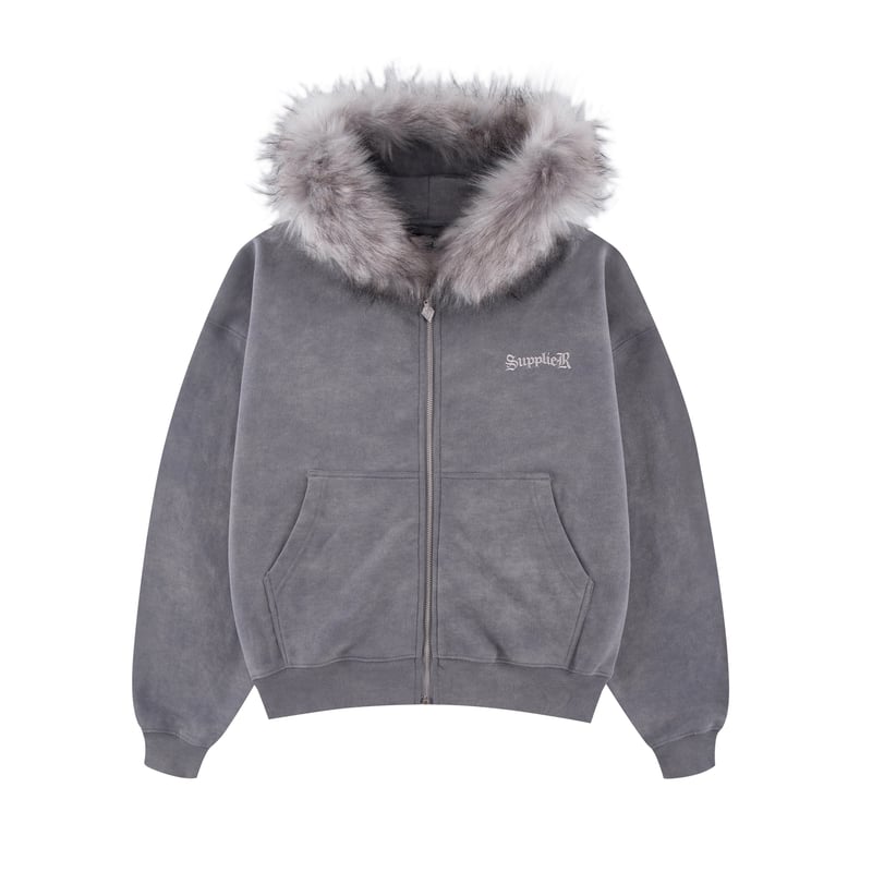 SUPPLIER Faux Fur Cross Zip Hoodie (Gray) | Att