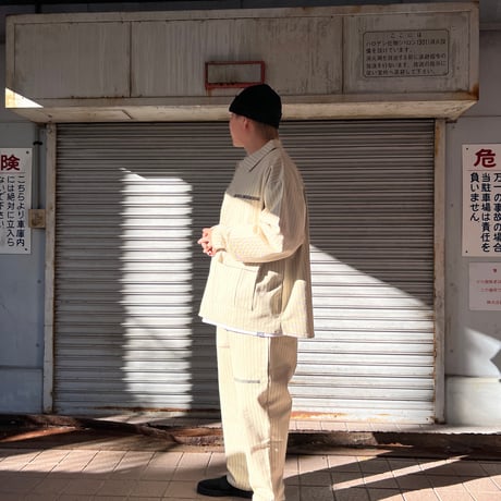 JOHN SOFIA Pinstripe Worker Shirtjacket & Pants Setup (Beige)｜ジョンソフィア ピンストライプ ワーカーセットアップ