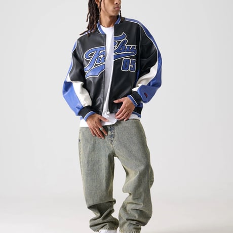 FUBU FAUX LEATHER GAME JACKET (BLUE)｜フブ ファックス レザー ゲームジャケット（ブルー）