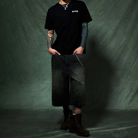 SUPPLIER Royal Cross Rhinestone Baggy Denim Shorts (BLACK)｜サプライヤー ロイヤルクロス ラインストーン バギーデニムショーツ（ブラック）