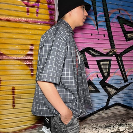 JOHN SOFIA One Button Check Shirt (Black)｜ジョンソフィア ワンボタン チェックシャツ（ブラック）