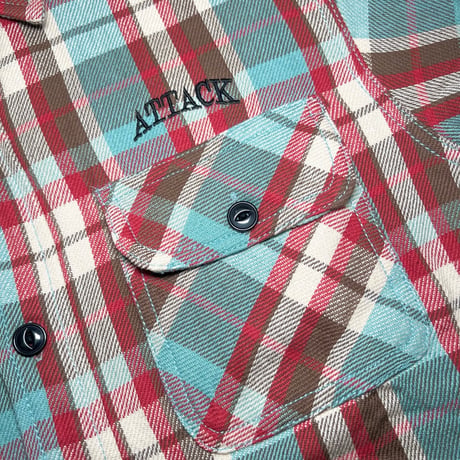 ATTACK ORIGINAL ARCH LOGO HEAVY FLANNEL SHIRTS (MINT)｜アタックオリジナル アーチロゴ ヘビーフランネルシャツ（ミント）