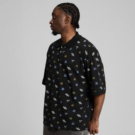 GRIMEY CHIEF WATCHER ALL OVER PRINT POLO SHIRT (BLACK)｜グライミー チーフウォッチャー オールオーバー プリント ポロシャツ（ブラック）