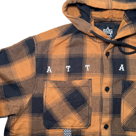 ATTACK ORIGINAL Heavy Flannel Hooded Shirt (Brick)｜アタックオリジナル ヘビーフランネル フーデッドシャツ（ブリック）