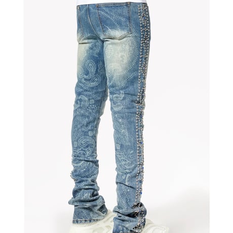 GUAPI Aqua Blue Rivets Stacked Denim (Blue) | グアピ アクアブルー リベッツ スタックド デニム (ブルー)