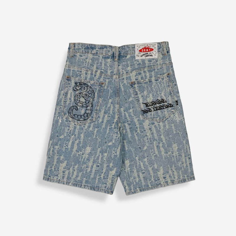 GRIMEY DROPPIN SCIENCE JACQUARD DENIM SHORTS (L