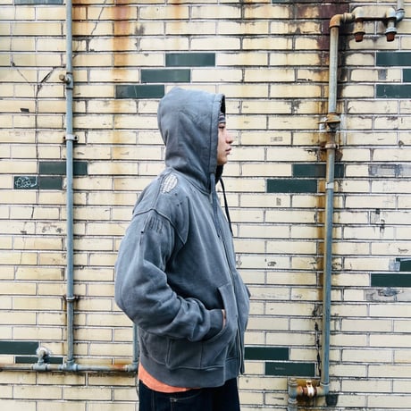 JOHN SOFIA DAMAGEREPAIR FULL-ZIP HOODIE (GRAY)｜ジョンソフィア ダメージリペア フルジップ フーディー（グレー）
